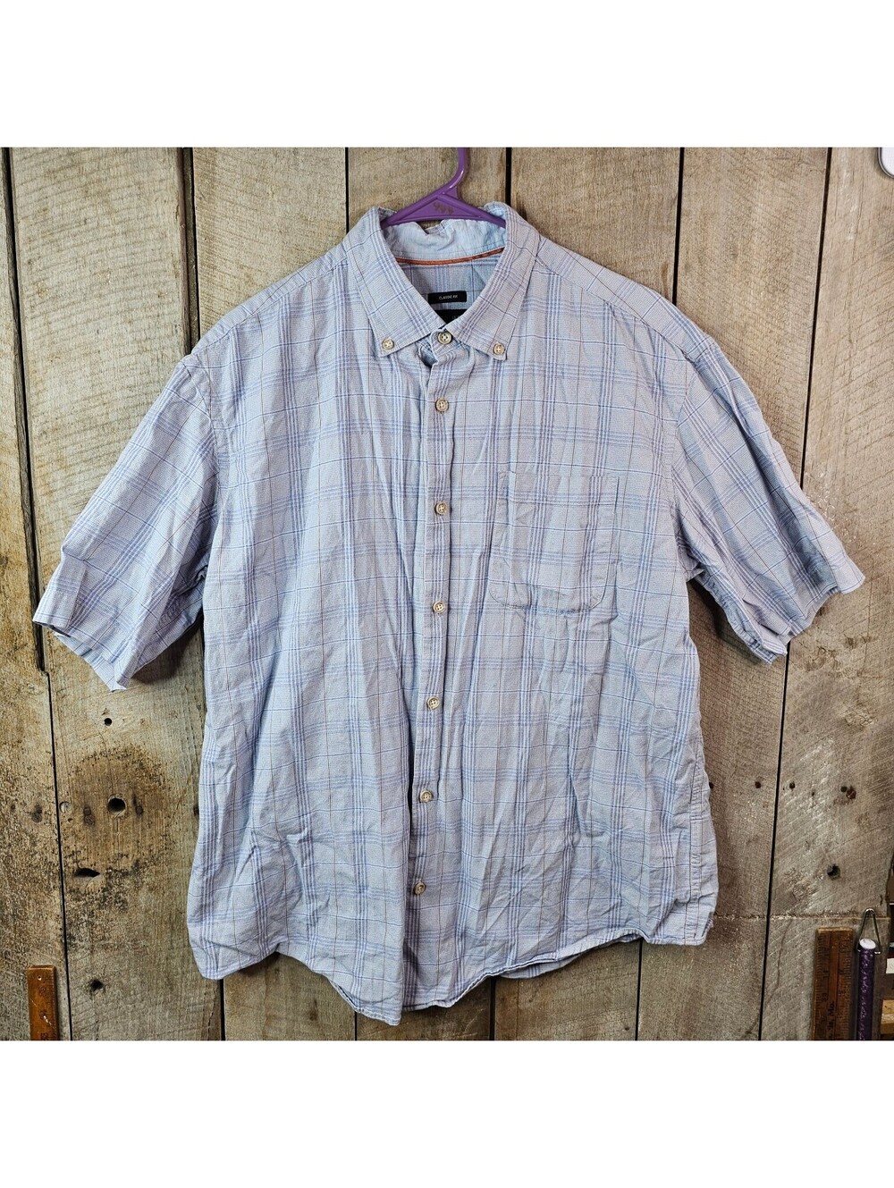 Pronto Uomo Men's L Large Classic Fit Plaid Button-Down Short Sleeve Shirt